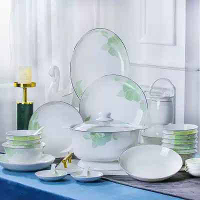 Dish set Household light luxury Jingdezhen porcelain bowl and plate combination European simple phnom Penh bone China tableware