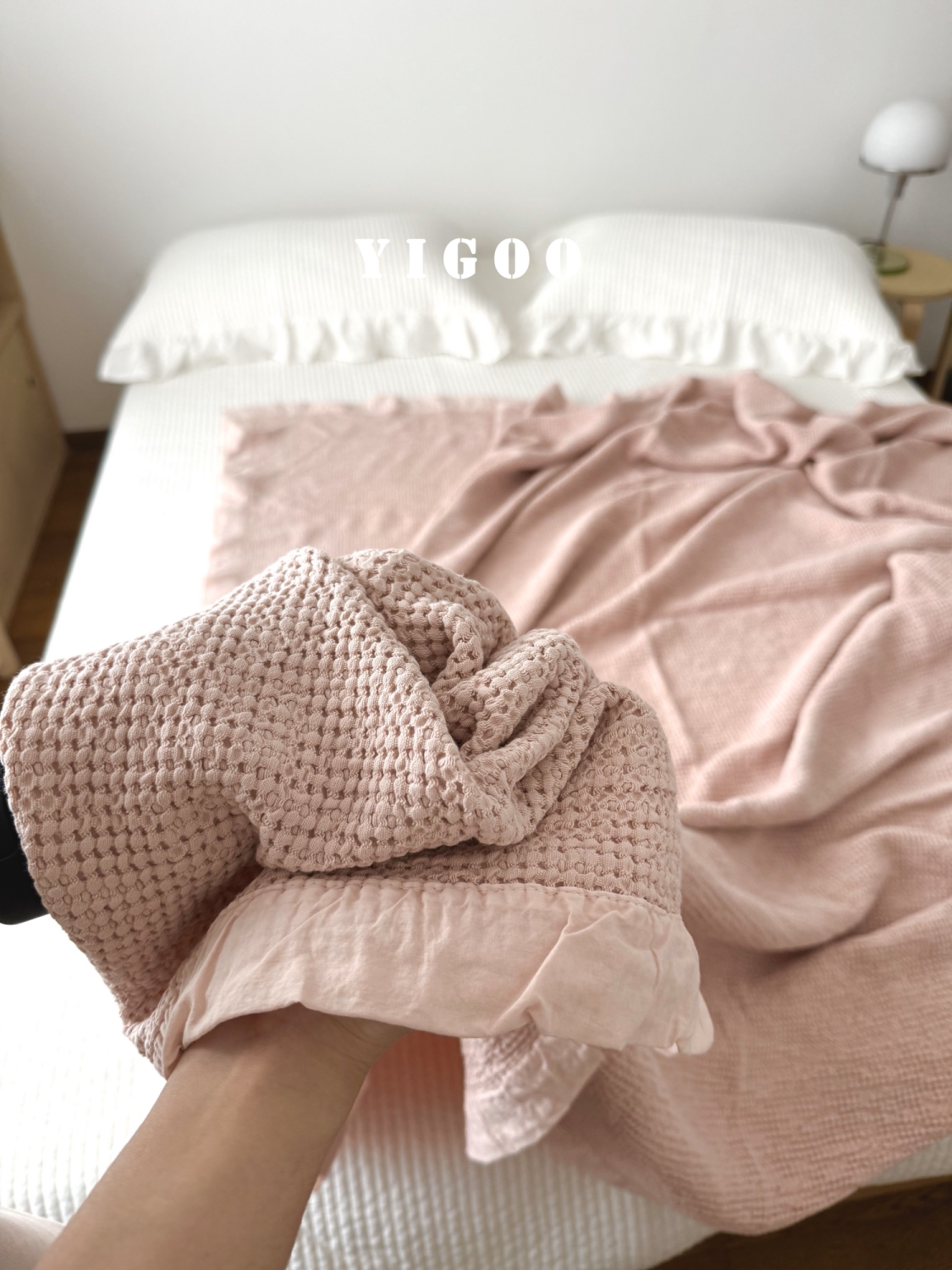 Минималистичное вафельное одеяло из хлопка с эффектом песочной стирки - многофункциональный плед для дивана и кровати