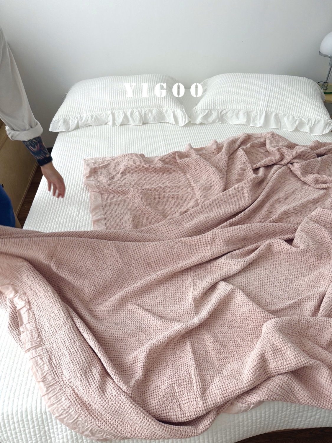 Минималистичное вафельное одеяло из хлопка с эффектом песочной стирки - многофункциональный плед для дивана и кровати