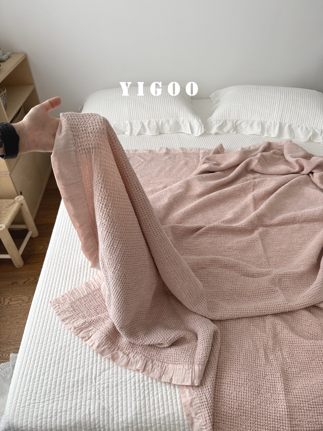 Минималистичное вафельное одеяло из хлопка с эффектом песочной стирки - многофункциональный плед для дивана и кровати
