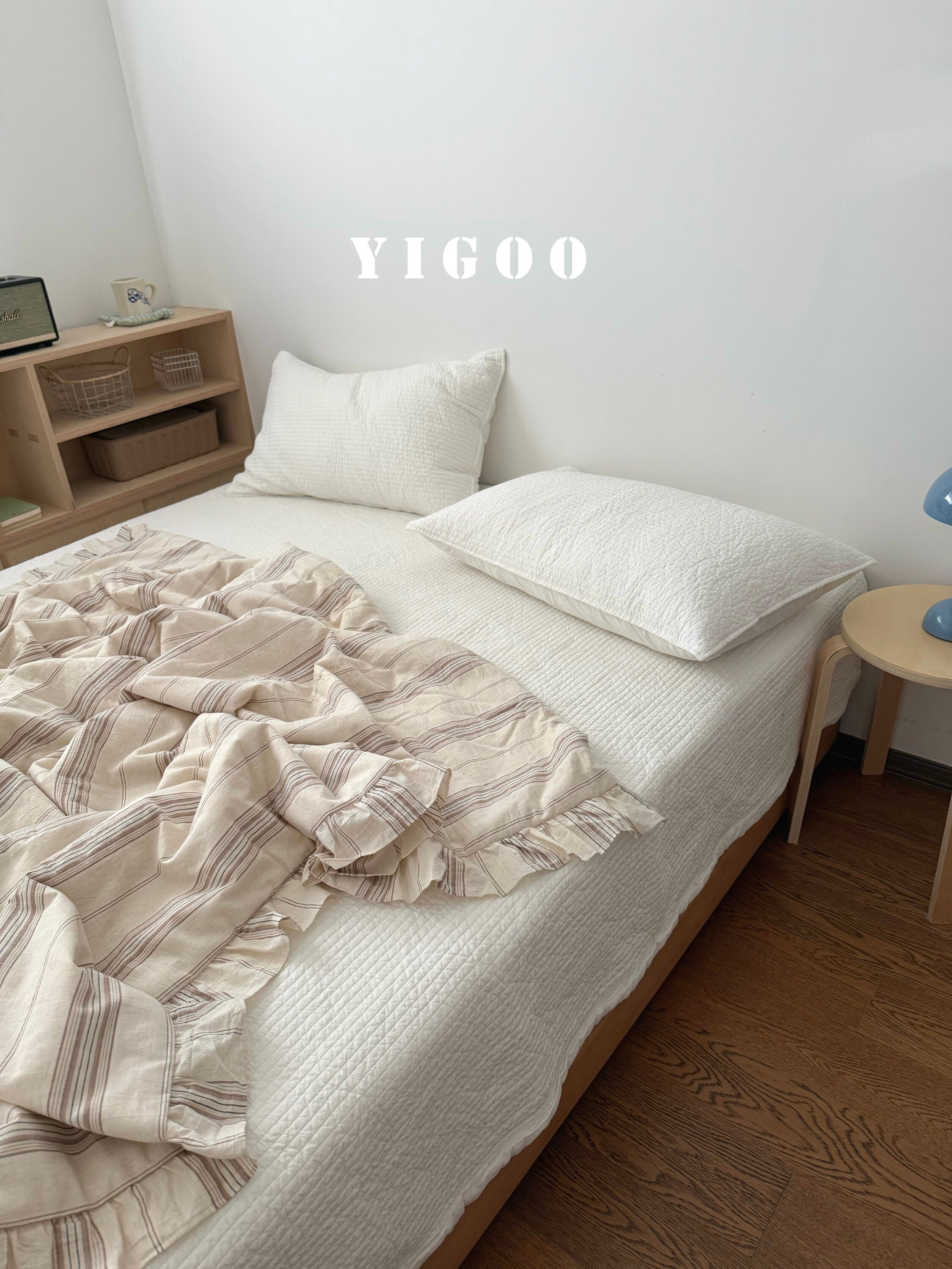 Простое летнее одеяло из хлопка и льна с оборками и винтажными полосками, тонкое цельное одеяло для кондиционера, дышащее, можно стирать в машине