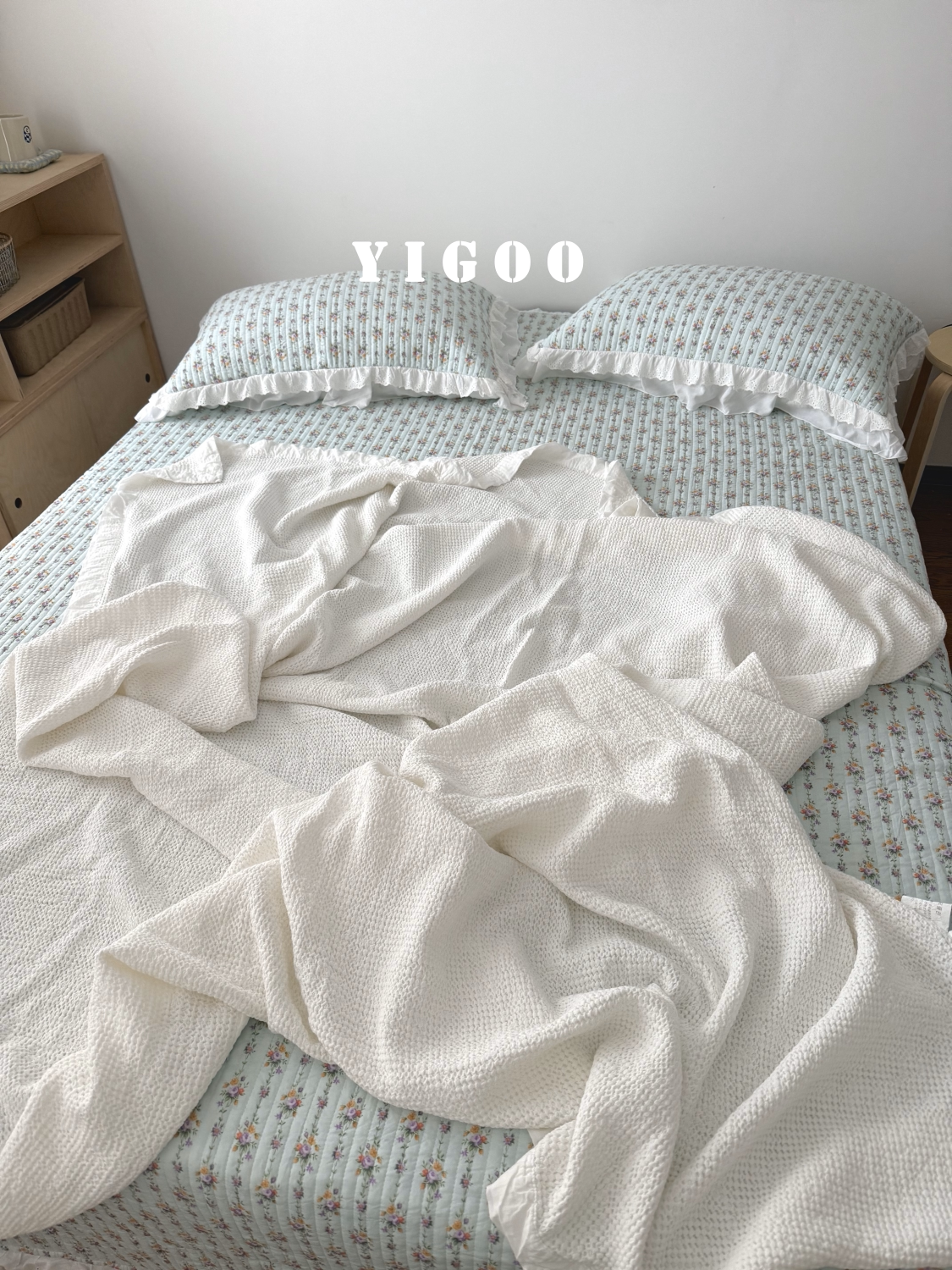 Минималистичное вафельное одеяло из хлопка с эффектом песочной стирки - многофункциональный плед для дивана и кровати