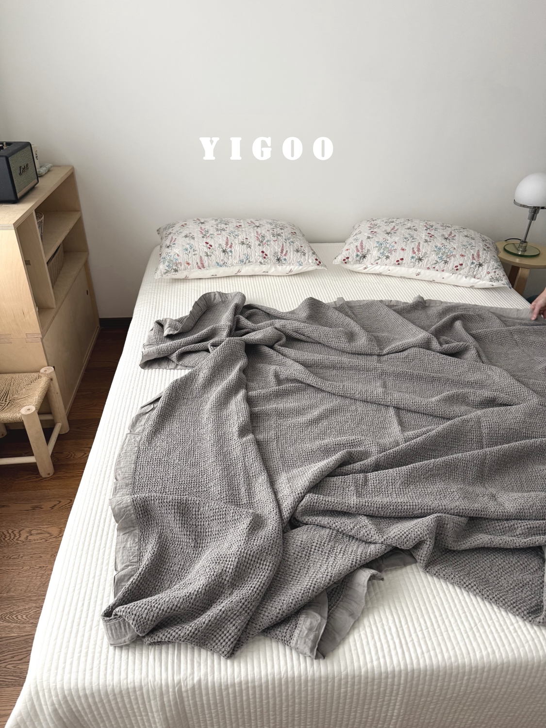 Минималистичное вафельное одеяло из хлопка с эффектом песочной стирки - многофункциональный плед для дивана и кровати