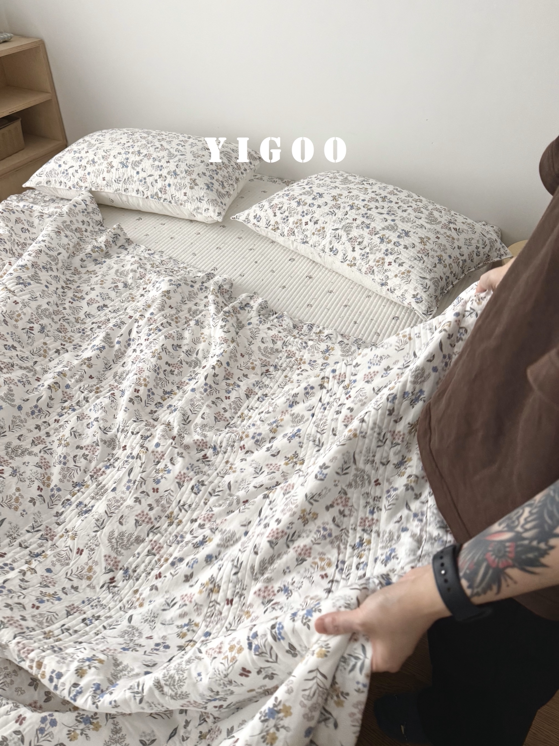 Летний корейский охлаждающий модал двусторонний с мелким цветочным принтом стеганое покрывало летнее одеяло комплект из 3-4 предметов с ватной простыней