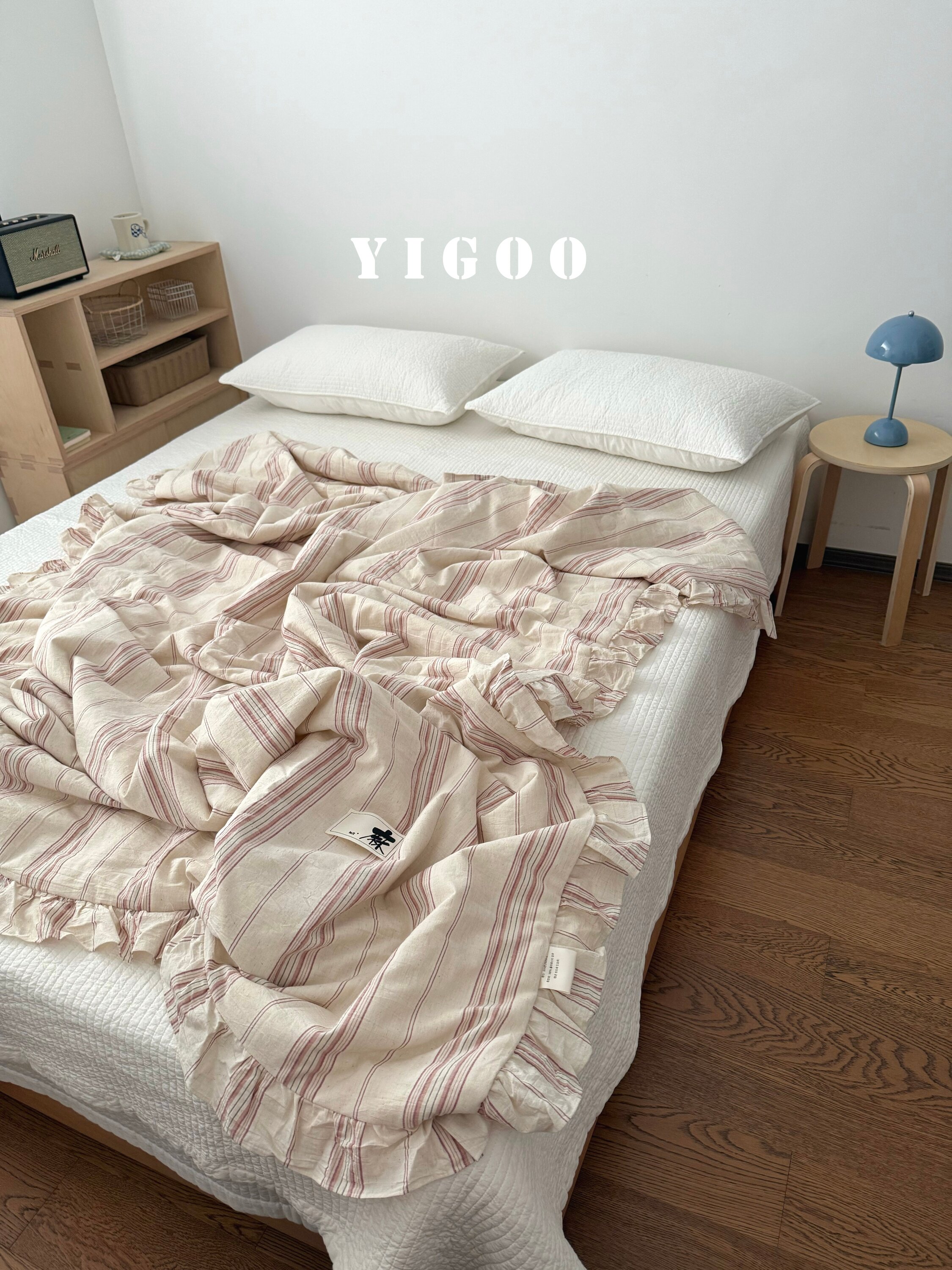 Простое летнее одеяло из хлопка и льна с оборками и винтажными полосками, тонкое цельное одеяло для кондиционера, дышащее, можно стирать в машине