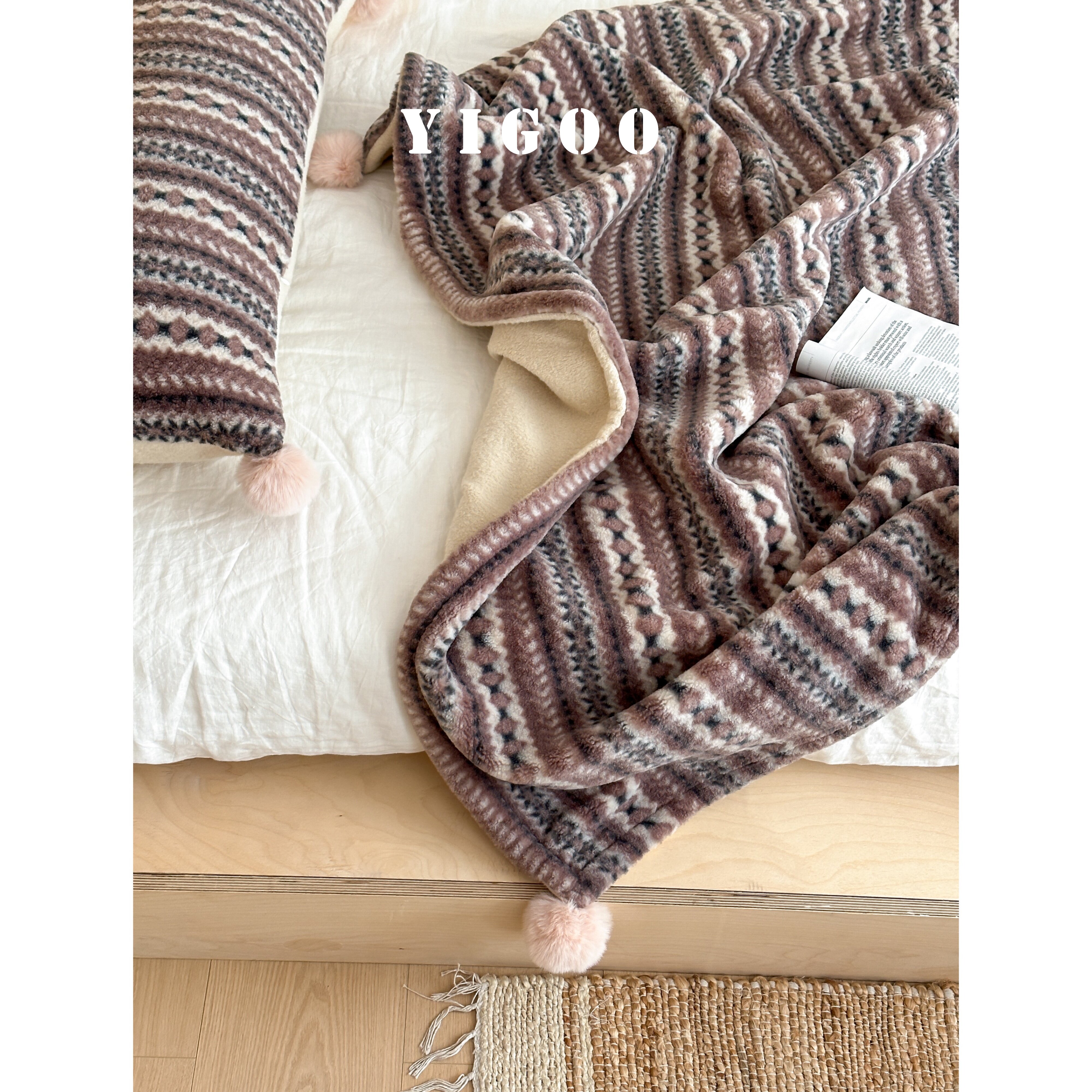 Осенне-зимнее жаккардовое покрывало под кашемир в стиле ins с узором Фэр-Айл, винтажное утолщенное одеяло для отдыха и дневного сна