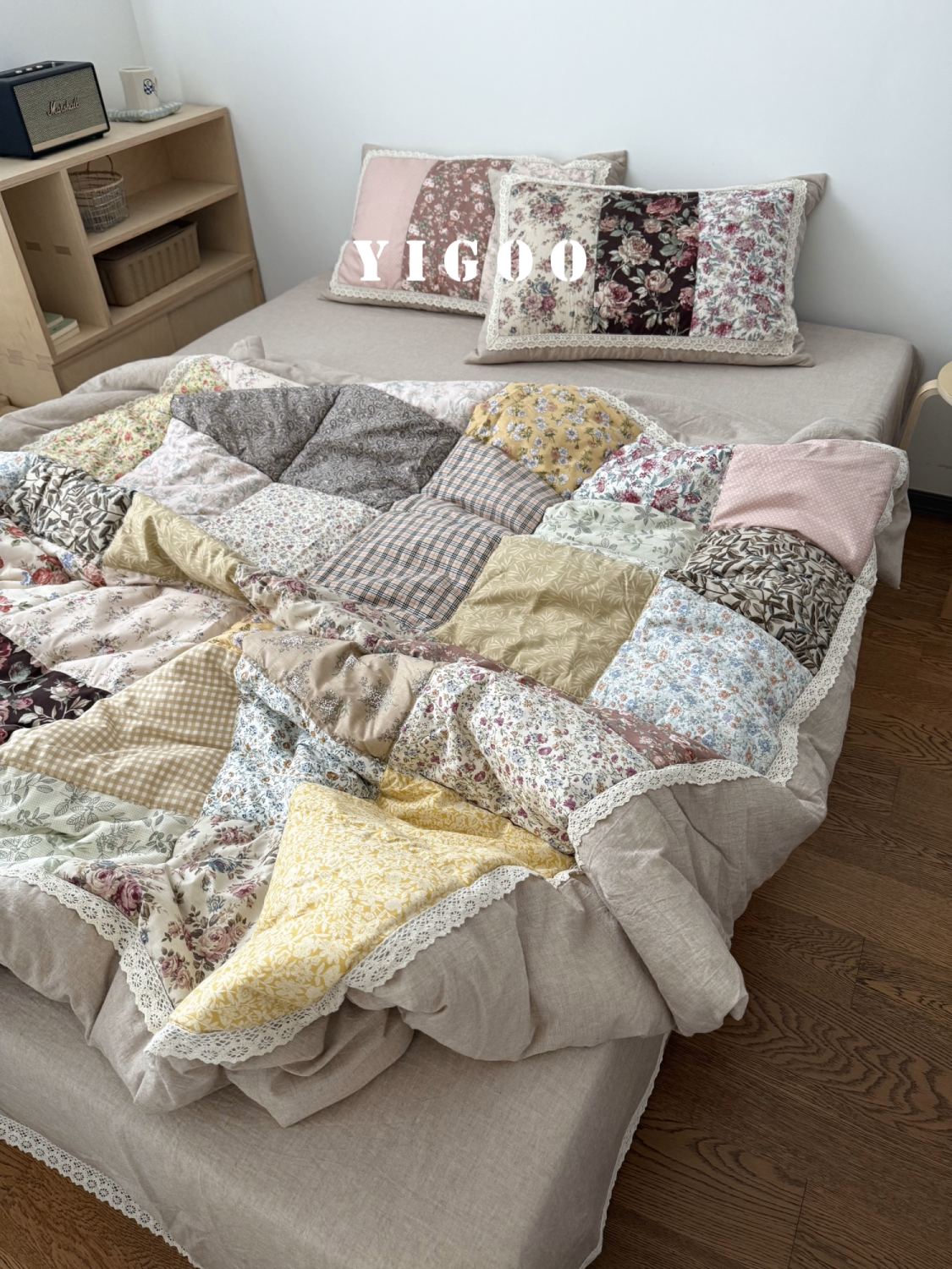 Корейское ретро одеяло в цветочек в деревенском стиле из хлопка и льна с лоскутным шитьем, комплект постельного белья из 4 предметов на все seasons