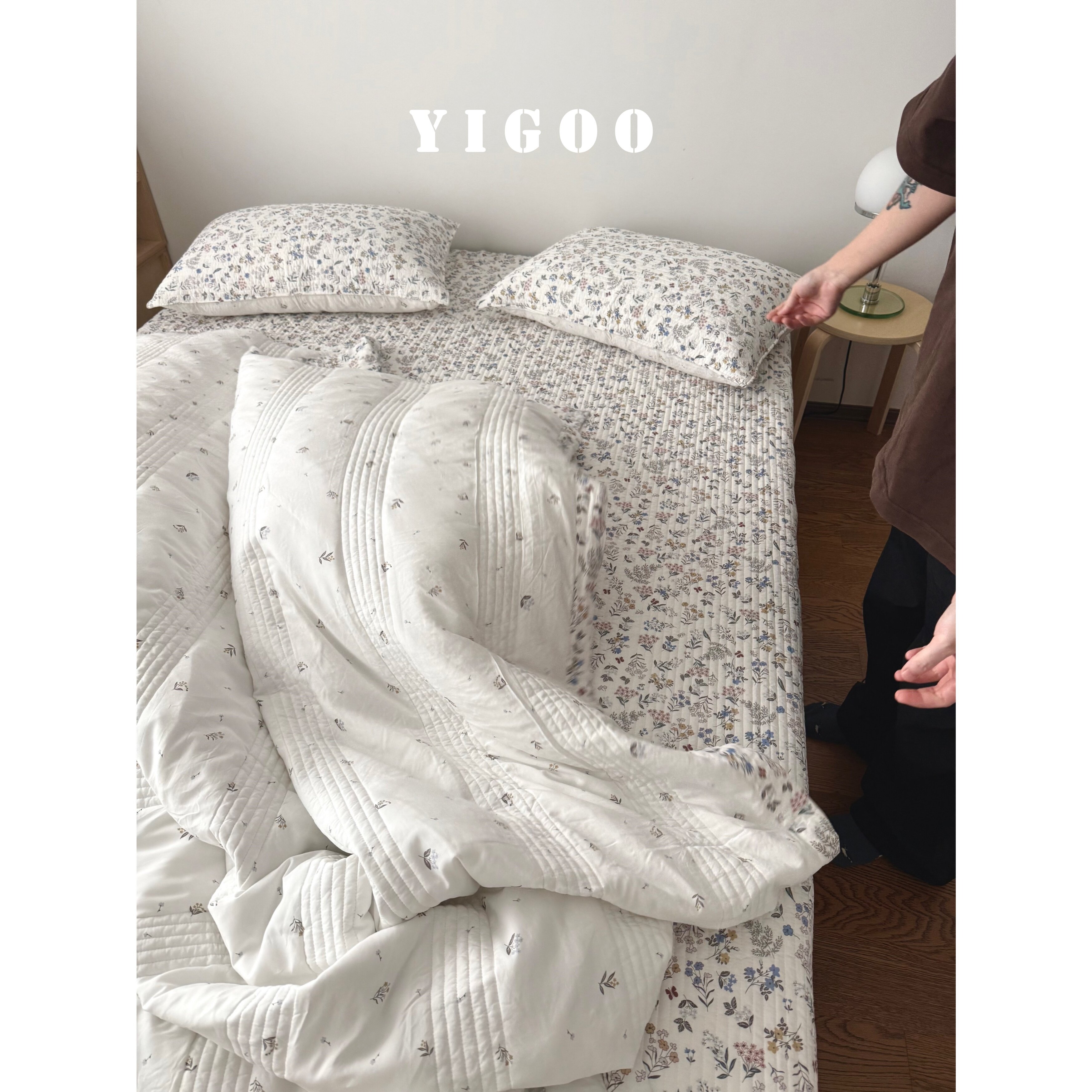 Летний корейский охлаждающий модал двусторонний с мелким цветочным принтом стеганое покрывало летнее одеяло комплект из 3-4 предметов с ватной простыней