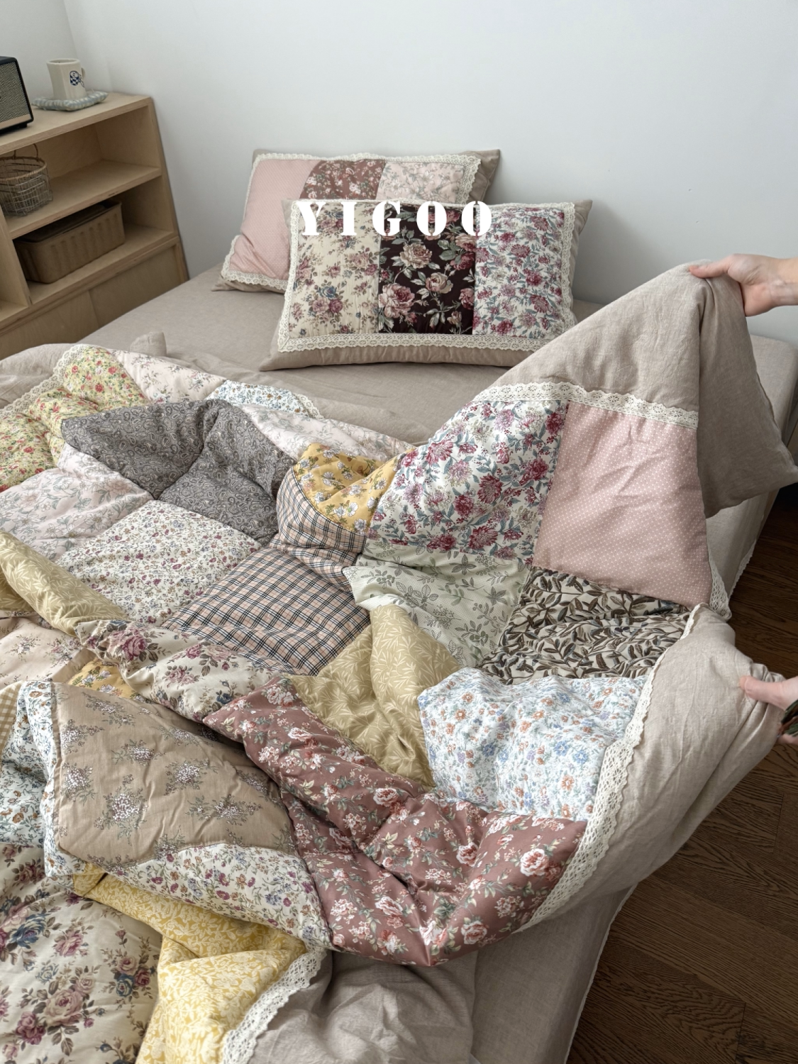 Корейское ретро одеяло в цветочек в деревенском стиле из хлопка и льна с лоскутным шитьем, комплект постельного белья из 4 предметов на все seasons