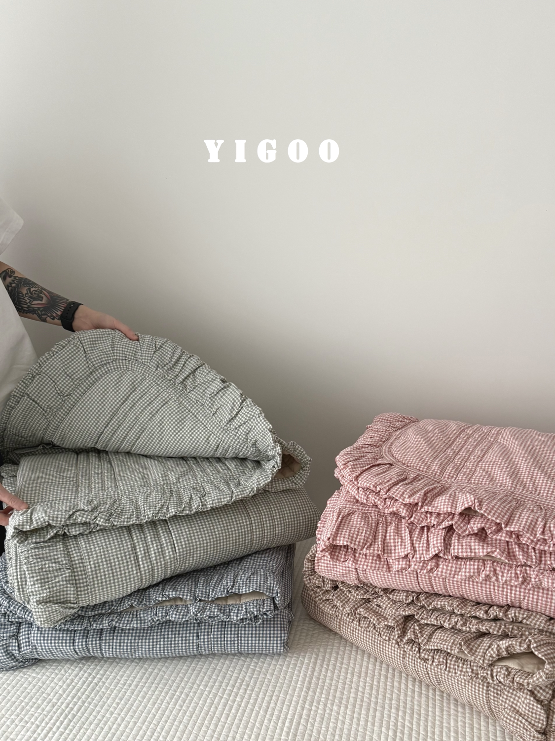 Корейское складчатое кружевное ретро цветное тканое хлопковое клетчатое модальное хлопковое четырехсезонное кондиционерное цельное одеяло мягкое после стирки