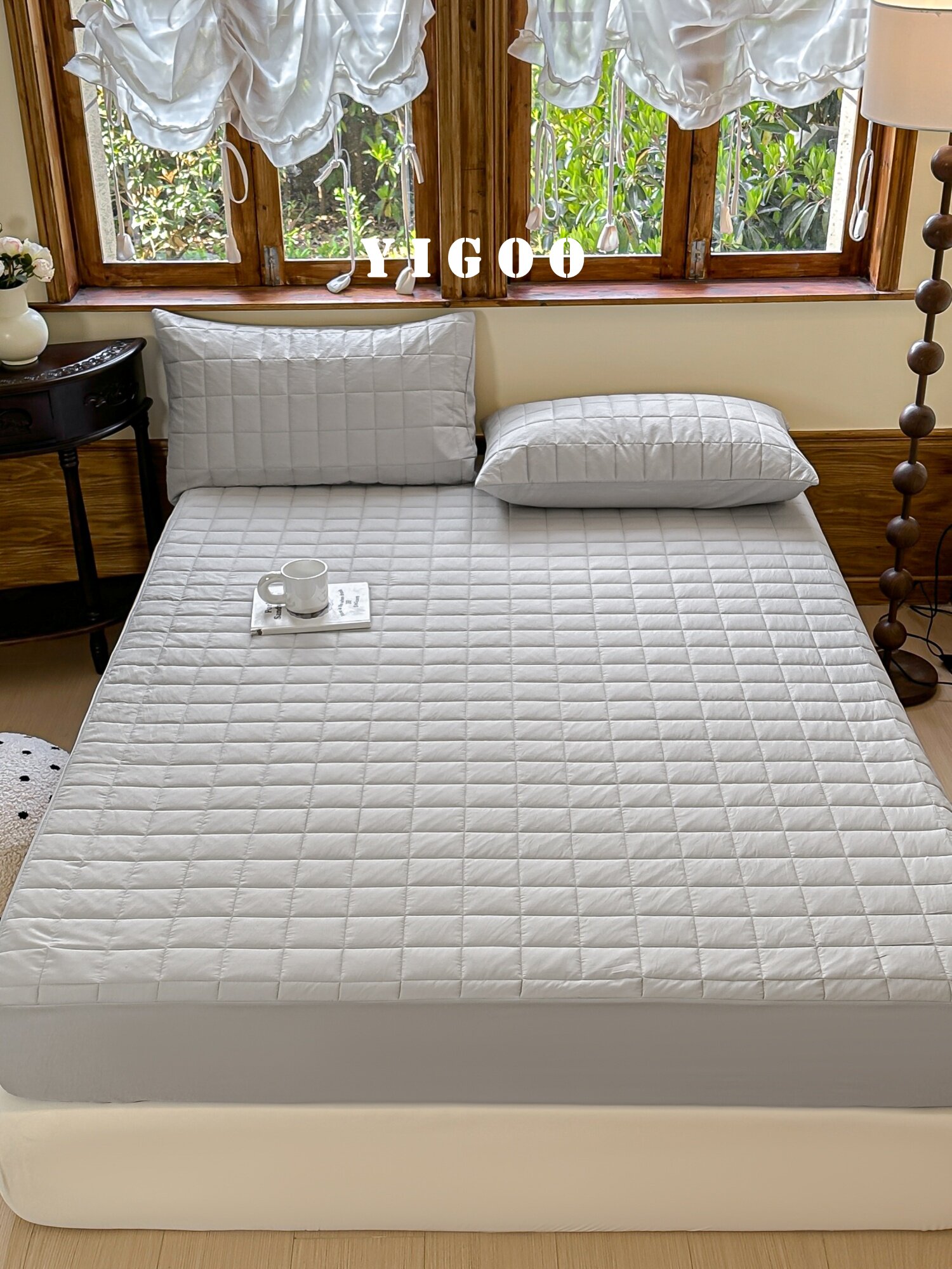 Простая мягкая стеганая простыня из тенселя и нейлона класса А с наполнителем, комплект из 3 предметов с высоким чехлом для матраса, однотонная