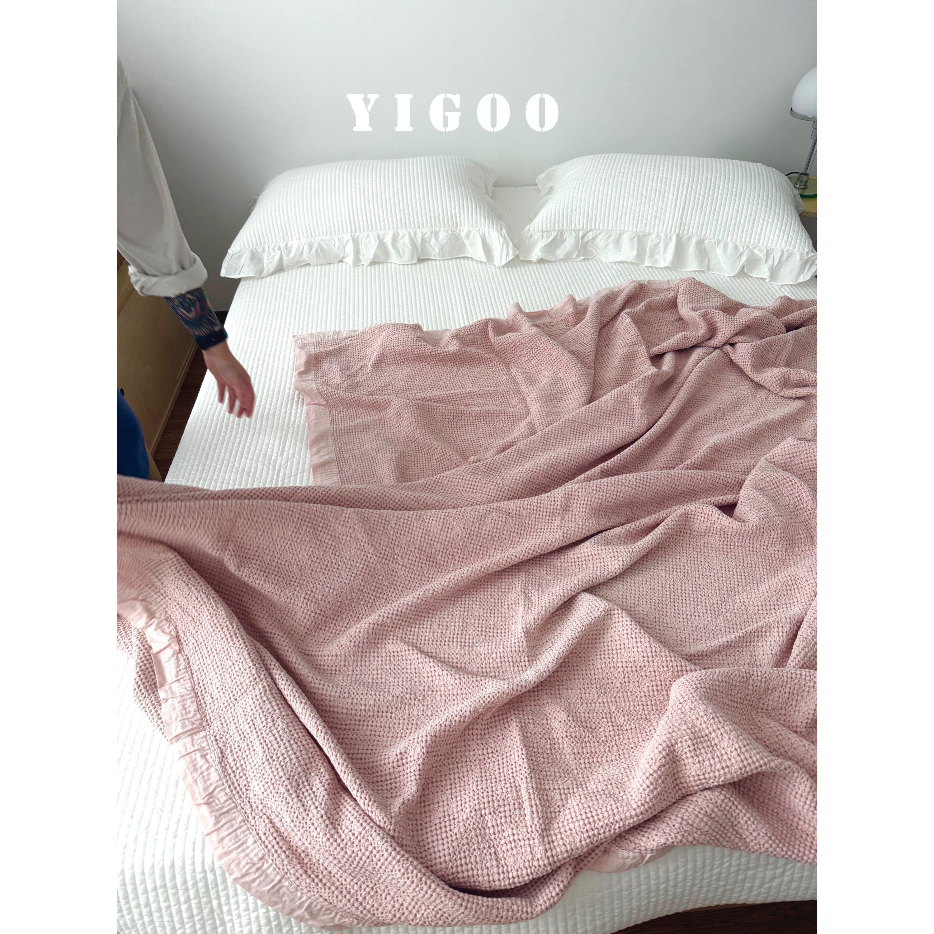 Минималистичное вафельное одеяло из хлопка с эффектом песочной стирки - многофункциональный плед для дивана и кровати