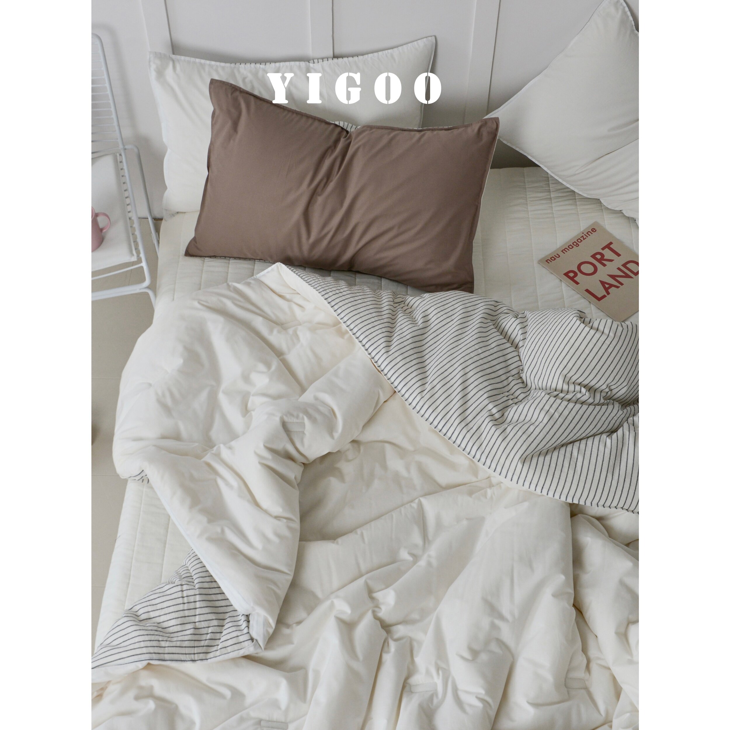 Корейское минималистичное однотонное полосатое одеяло из 60-ниточного хлопка на все сезоны двуспальное двустороннее