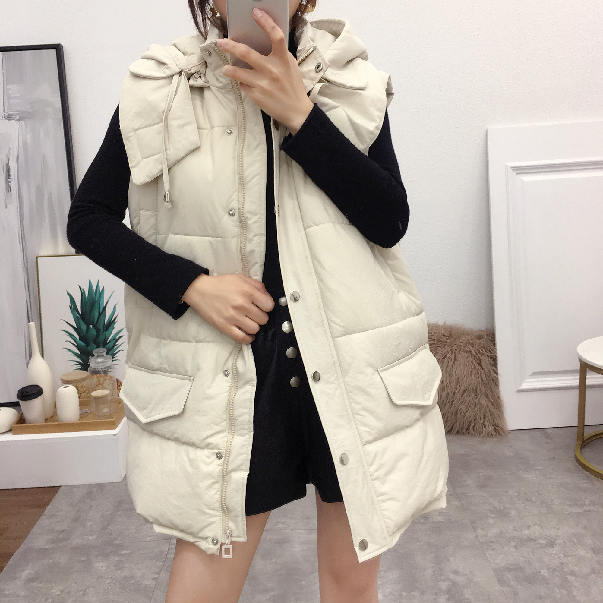 Phiên bản Hàn Quốc của áo len rộng kích thước lớn trùm đầu áo khoác cotton mỏng mùa thu đông 2018 mới áo kiểu nữ