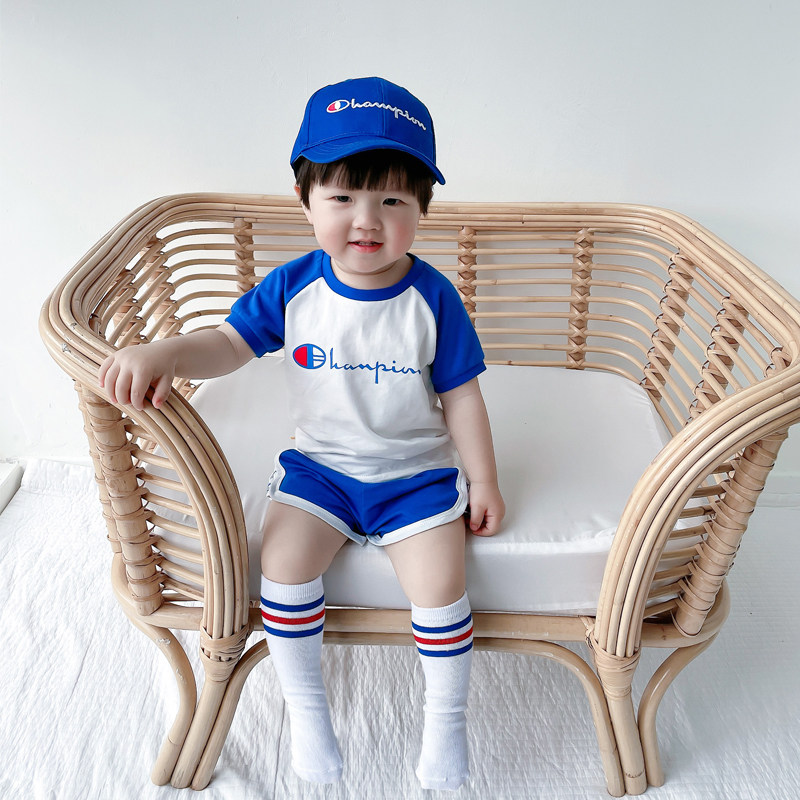 Baby short sleeve suit Summer slim fit net red ultra-foreign men and women sports two suits Baby summer clothes clothes
