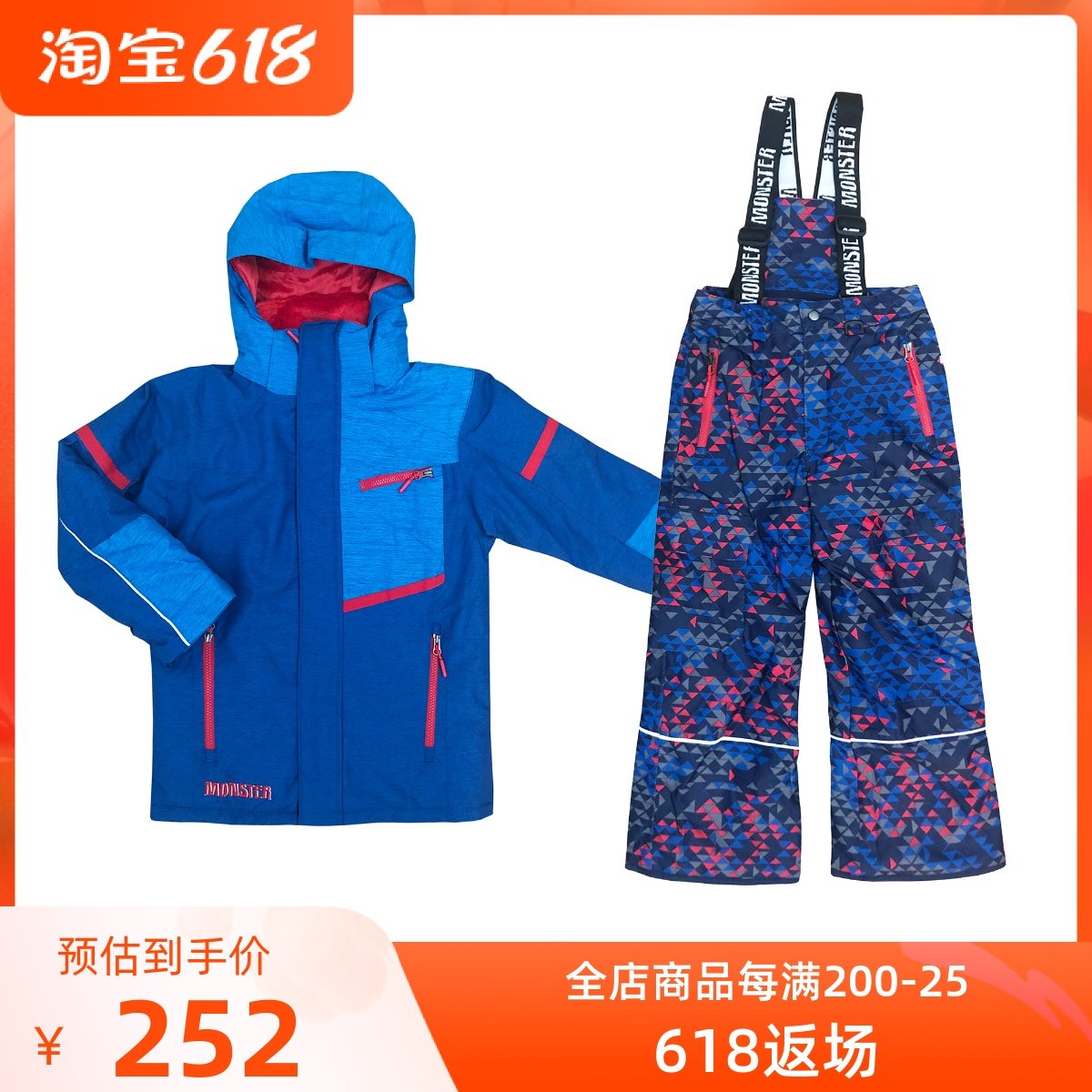 Foreign trade Original single Monster Children's ski suit Large children's code Mountaineering thickened 3M windproof and waterproof Canada