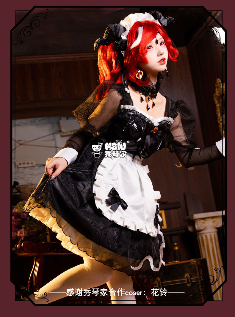 Game Identity V Priestess Cosplay Perücke Rosa Rote Hexe Kostüm Set Halloween 7