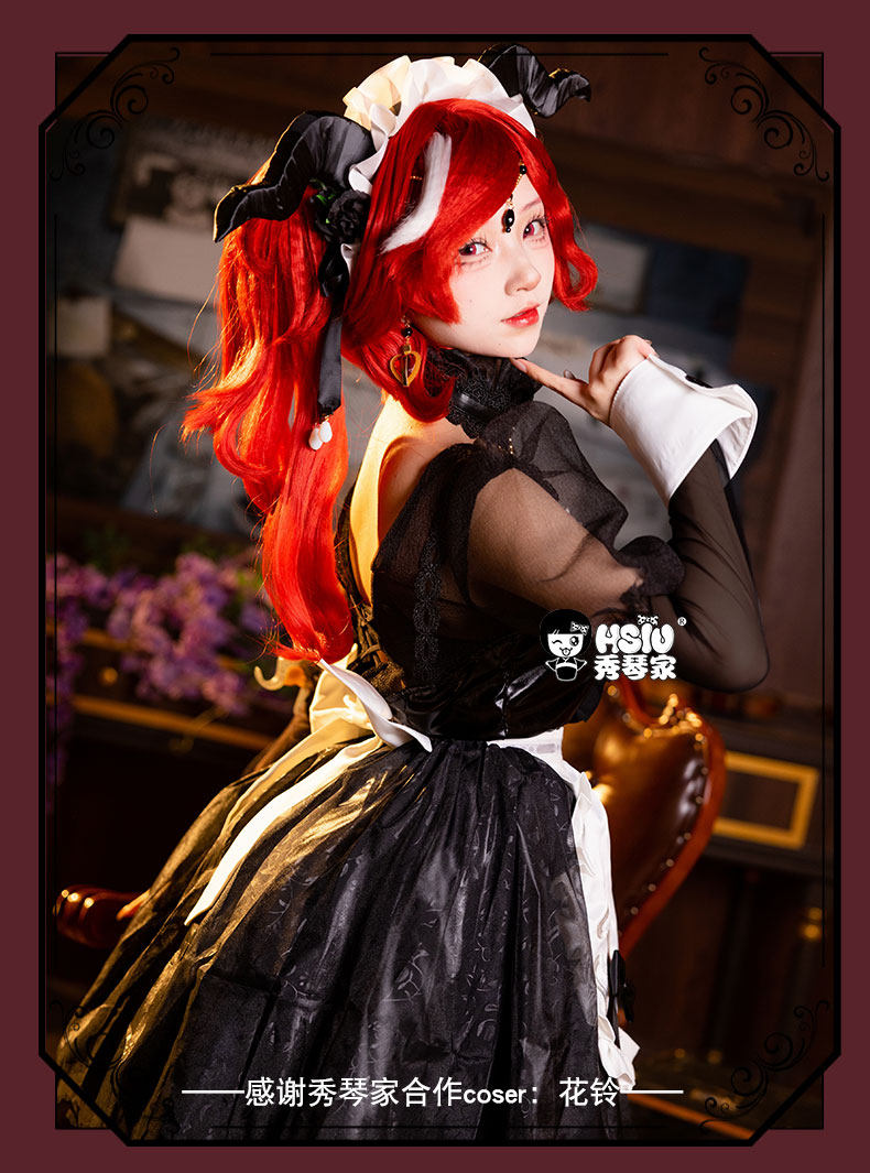 Game Identity V Priestess Cosplay Perücke Rosa Rote Hexe Kostüm Set Halloween 5