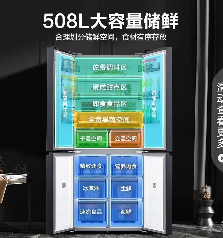 Rongsheng Refrigerator 508 Liters, Upgraded Inverter, Cross-Door, Four-Door, Household, Air-Cooled Bcd-508Wvs1Fpga