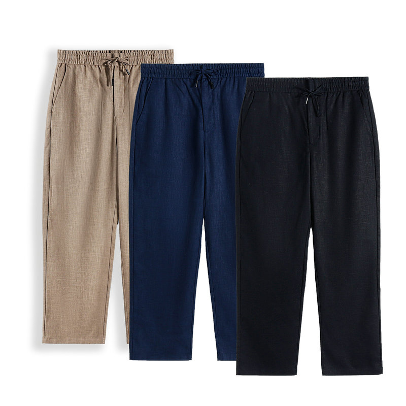 Italian Top Luxury Z Heavy Linen + Cotton Blend Elastic Waistband Men's Casual Trousers 26072206 Italian Top Luxury Z Heavy Linen + Cotton Blend Elastic Waistband Men's Casual Trousers 26072206