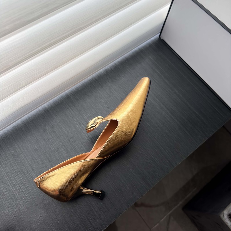 Miss Sen Genuine Leather Square-Toe Elegant Shallow Gold High-Heeled Shoes 2026 Spring/Summer New French-Style Simple Women's Shoes