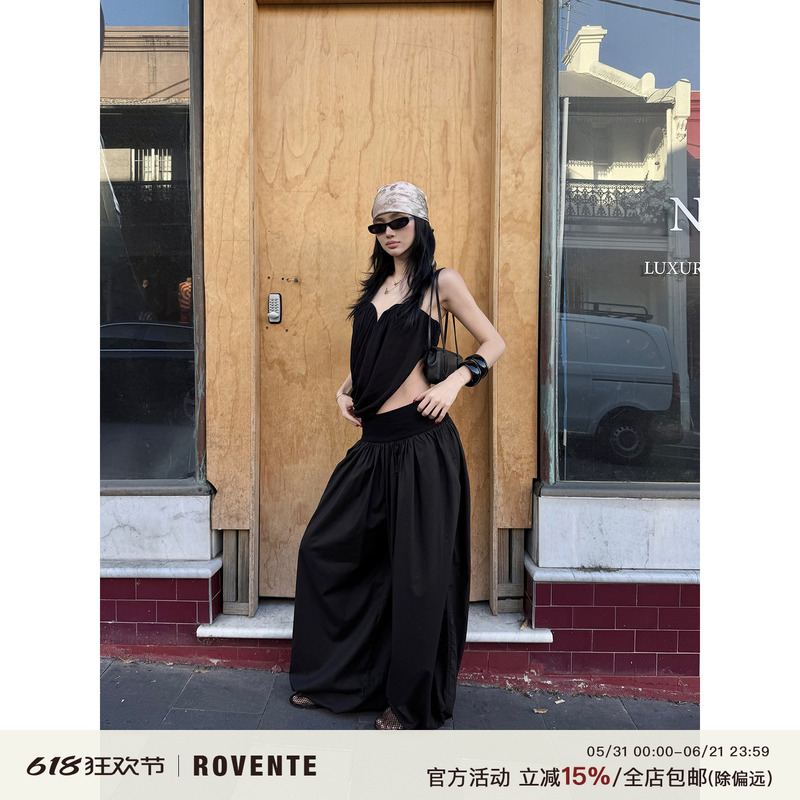Rovente High Street Hunter Black Pleated Wide-Leg Pants for Women Summer Breathable Lyocell Loose Casual Long Pants Rovente High Street Hunter Black Pleated Wide-Leg Pants for Women Summer Breathable Lyocell Loose Casual Long Pants