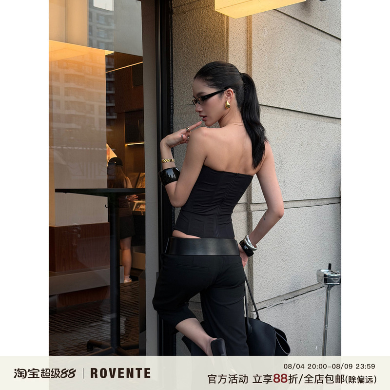Rovente Straight-Leg Black Casual Straight-Leg Suit Pants for Women, Summer Low-Waist Slim-Fit Slimming Hot Girl Cropped Pants Rovente Straight-Leg Black Casual Straight-Leg Suit Pants for Women, Summer Low-Waist Slim-Fit Slimming Hot Girl Cropped Pants