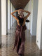 Rovente Wave Traveler Coffee-Colored Tie-Neck Sleeveless Vest Yellowtail Fish Women's Long Pants Island Vacation Set