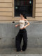Rovente long-legged cool-covered black overalls for women, summer casual, versatile, cool and sassy straight-leg loose trousers
