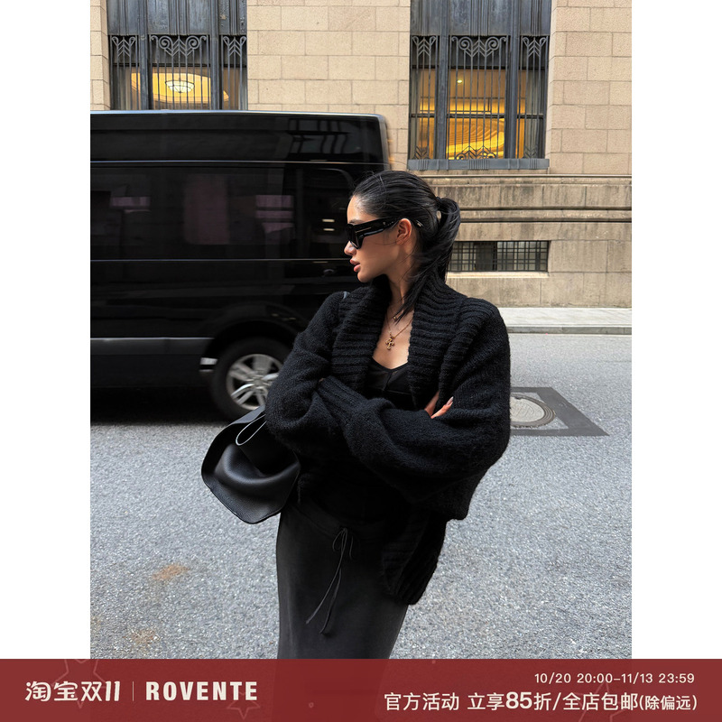 Rovente Soft Gravity Black Batwing Sleeve Sweater Jacket for Women, Autumn and Winter Outerwear, Loose Knitted Cardigan Jacket Rovente Soft Gravity Black Batwing Sleeve Sweater Jacket for Women, Autumn and Winter Outerwear, Loose Knitted Cardigan Jacket
