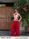 Rovente Flame Red 100% Linen Loose Wide-Leg Pants for Women, Summer Thin Workwear Casual Long Pants