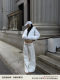 Rovente Beautiful Legs Record White Flared Sweatpants for Women, Autumn and Winter Thickened High-Waisted Loose Ribbed Casual Long Pants
