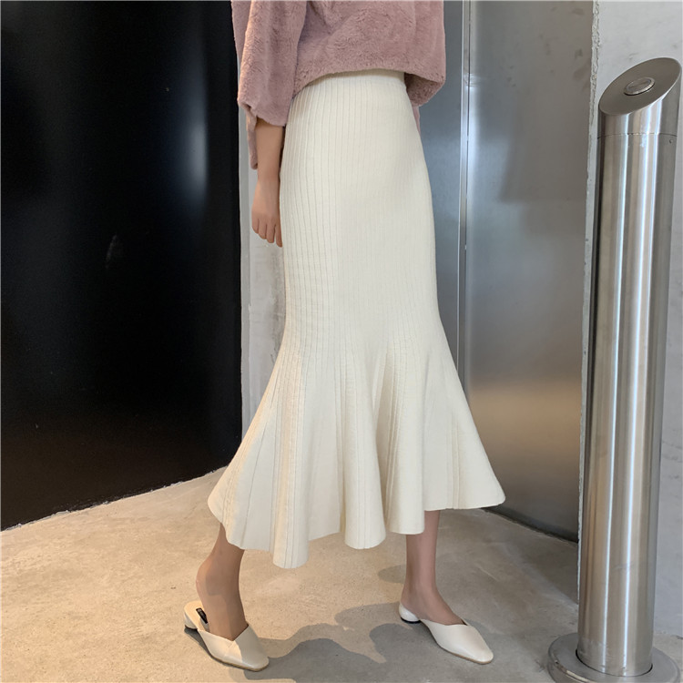 Knitted Fish Tail Skirt Half Body Dress Woman Autumn Winter 2022 New High Waist Middle Long Version Packs Hip Shade Skirt Display Slim Long Skirt