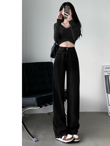 Черные летние прямые свободные джинсы, штаны, свободный прямой крой, стиль, подходит для подростков, облегающий крой