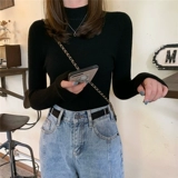 Осенний свитер, трикотажный лонгслив, высокий воротник, в обтяжку, по фигуре