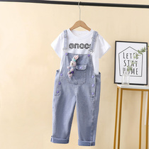 Salopette dété pour filles T-shirts à manches courtes pour enfants fins moyens et grands salopette ample ensemble deux pièces short trois-quarts tendance de style coréen 9