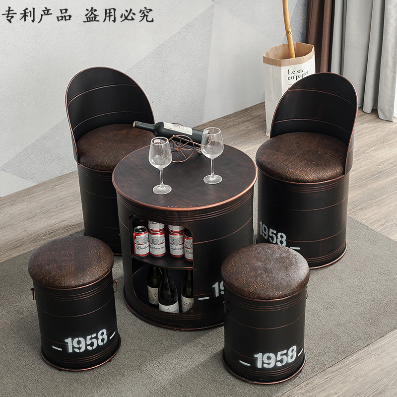Retro industrial style bar milk tea shop clear bar balcony hairdressing shop clothing store tables and chairs iron bucket stool chair oil bucket chair