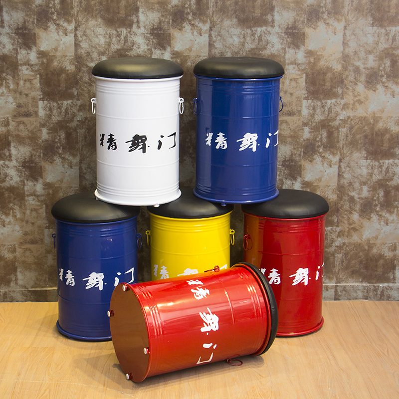 Retro Industrial Dining Chair Residential Furniture Bar Storage Box Iron Barrel Oil Barrel Stool Iron Art Stool Bar Stool Bar Chair