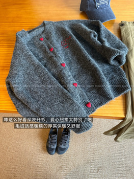 Korean heid*! american retro lazy style love button mohair knitted sweater cardigan for women