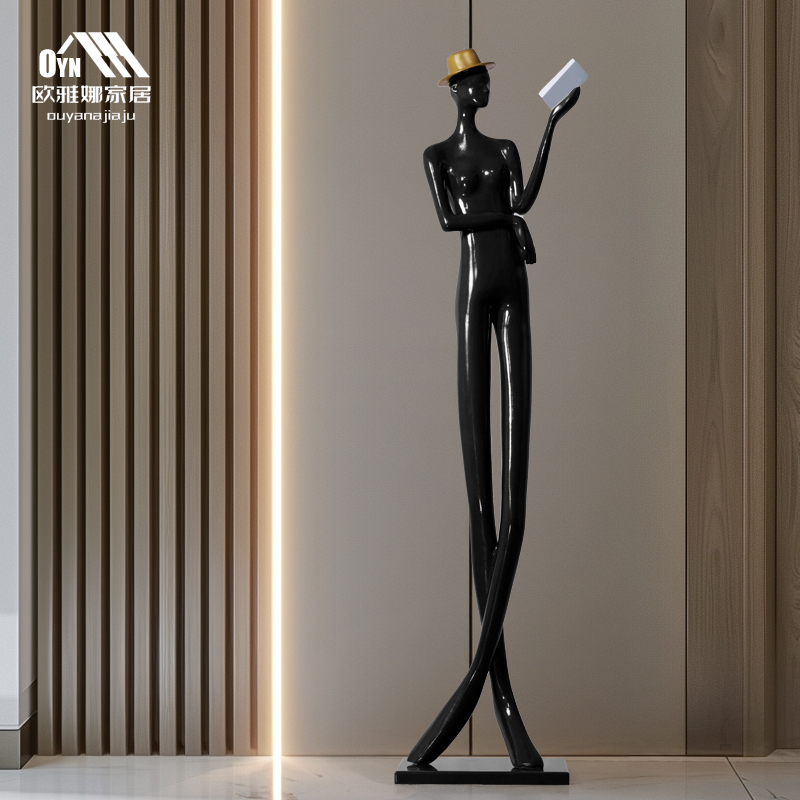 Abstract Large Floor-Standing Portrait Sculpture Decorative Large Ornament Model Room Soft Decoration Reading Figure Sculpture Artwork