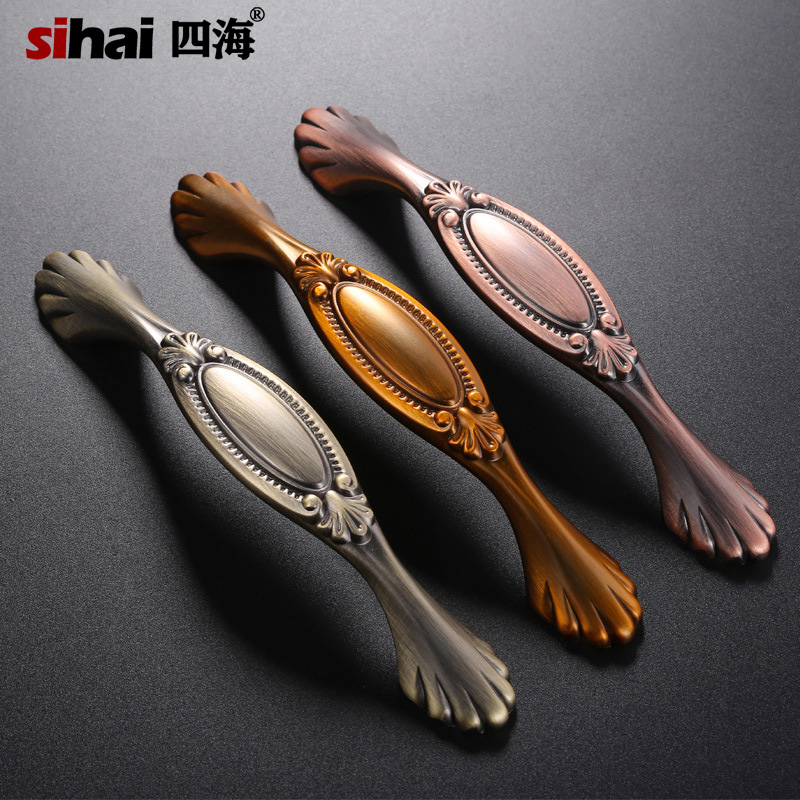 European antique copper cabinet door whole cabinet drawer door handle Chinese antique solid wood door furniture single hole handle zinc alloy