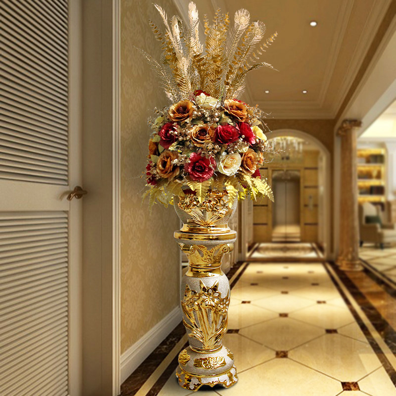 Roman column upscale ground floor large vase emulated flower arrangement art suit swinging piece living room European-style modern hotel decoration