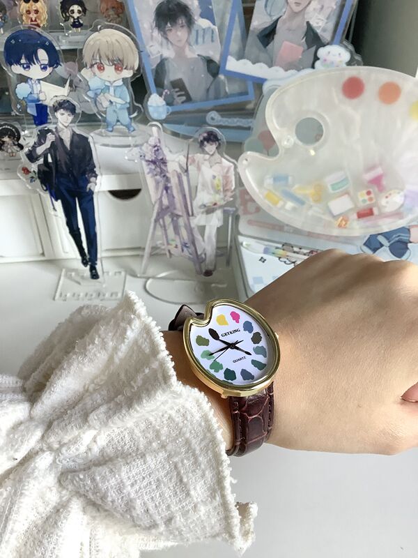 Painter's Palette Niche Art Retro LAOSHU Paintbrush Pointer Wristwatch Squidward-Style Watch Painter's Palette Niche Art Retro LAOSHU Paintbrush Pointer Wristwatch Squidward-Style Watch