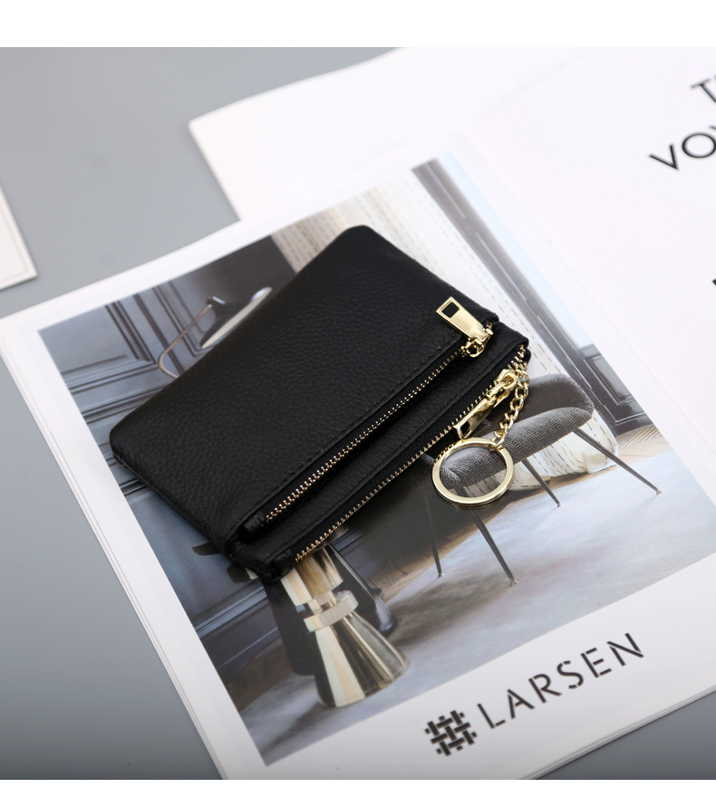 Leather Coin Purse Slim Coin Bag Nữ Leather Leather Short Student Zipper Mini Clutch Bag Key Case - Ví tiền ví đựng thẻ