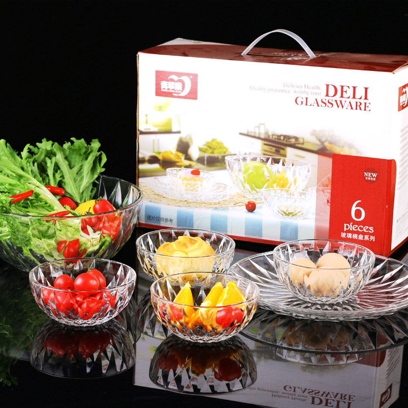 Green apple glass bowl 6 6 pieces of set fruit big bowl salad bowl sweet taster bowl big and small six pieces