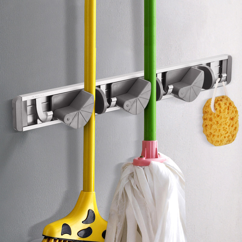 Jiumu hardware space aluminum hook mop rack multi-functional broom rack hanging mop rack hook mop rack