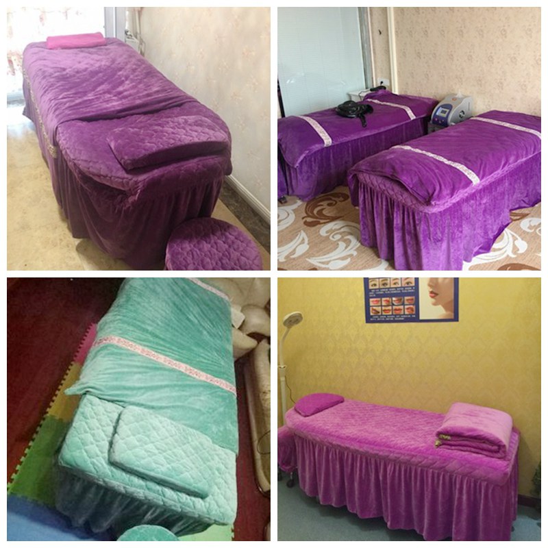 Châu âu tối giản pha lê nhung vẻ đẹp trải giường bốn bộ của beauty salon SPA dầu gội massage giường có thể được BIỂU TƯỢNG tùy chỉnh