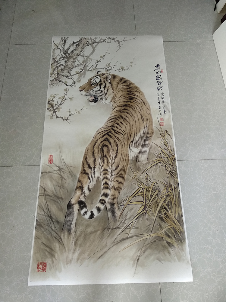 掛畫裝飾畫宗萬華震山國皆驚國畫老虎上山虎水墨走獸畫藝術微噴復制畫裝飾畫 Yahoo奇摩拍賣