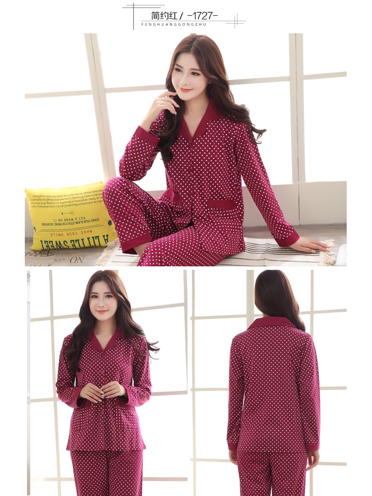 Đồ ngủ nữ cotton dài tay mùa xuân và mùa thu Áo len nữ dịch vụ gia đình cộng với phân bón XL phù hợp với vải cotton trung niên đồ bộ kiểu đẹp 2021
