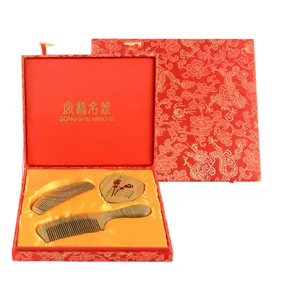 Changzhou comb overall wood comb green sandalwood mirror bronzing flower comb massage comb anti-static gift